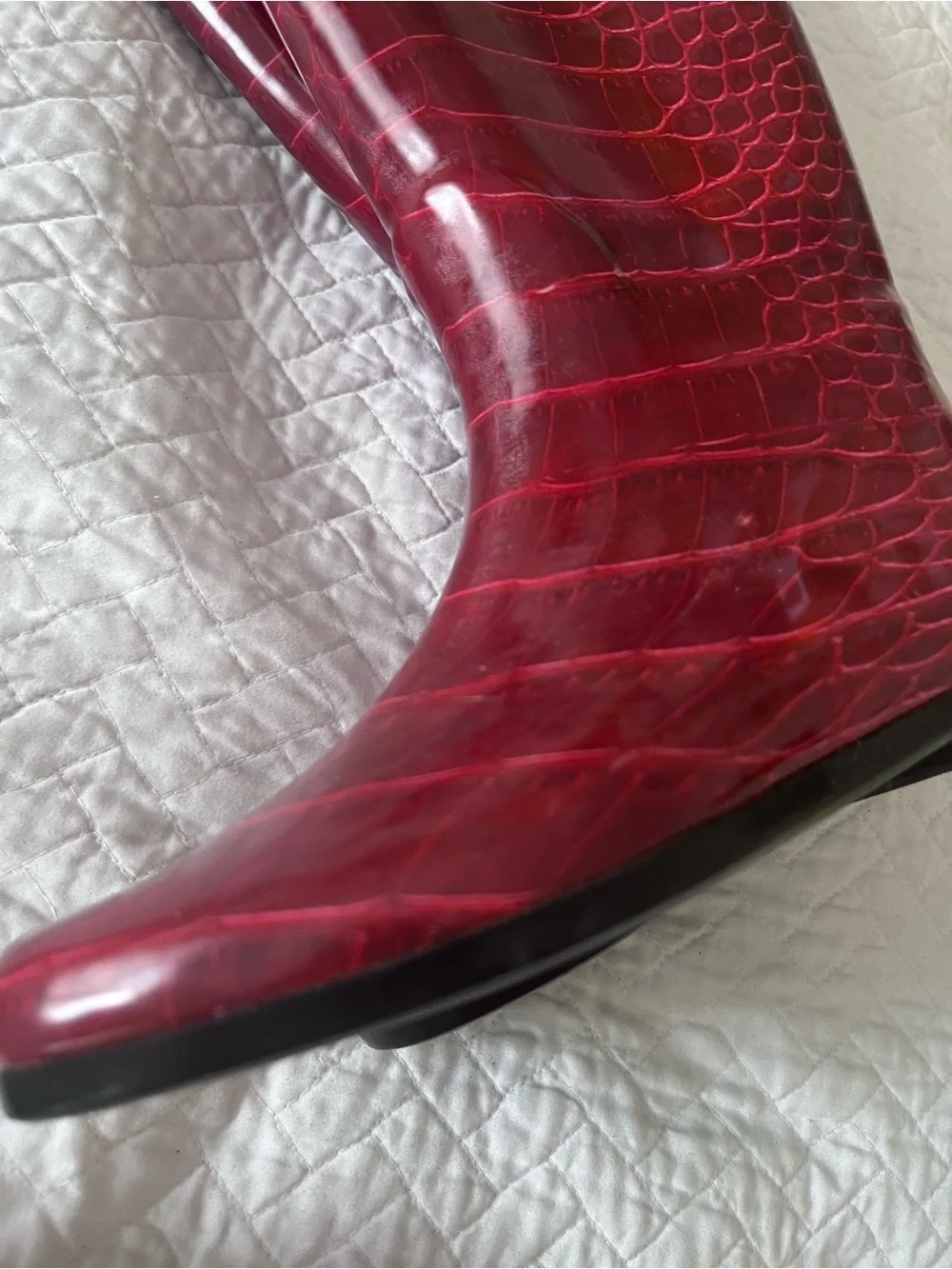 HENRY FERERRA Women's Red Tall Rain Boots  37 faux snake 🐍 design